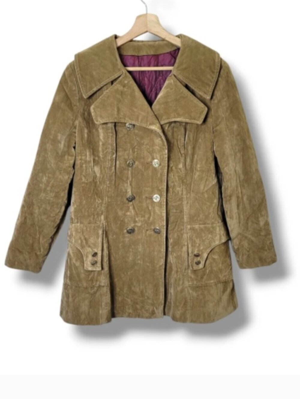 Women's Olive Green Suede Pea Coat